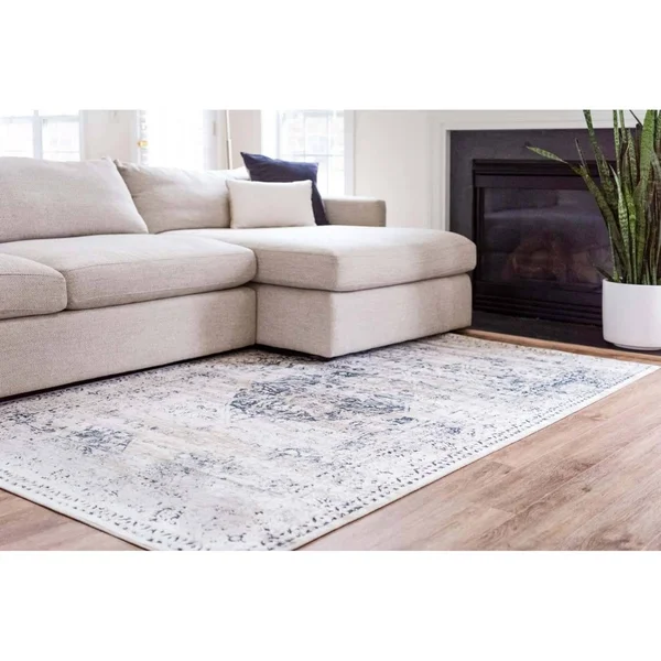 7&x10& Chateau Hoover Rug Beige/Navy Blue - Unique Loom