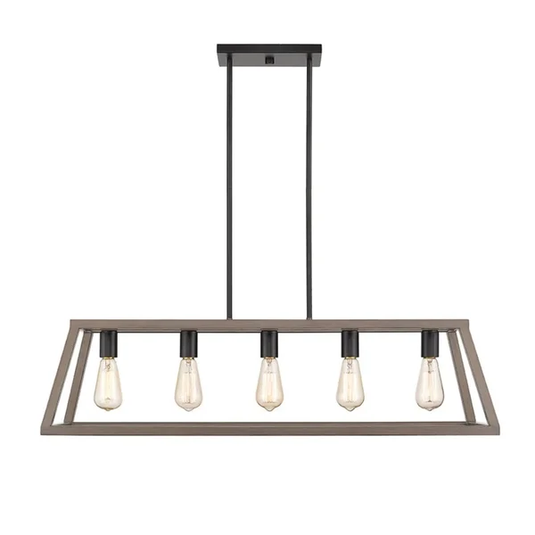Ove Decors Agnes II 5-Light LED Wood Painting & Matt Black Finish Pendant Light