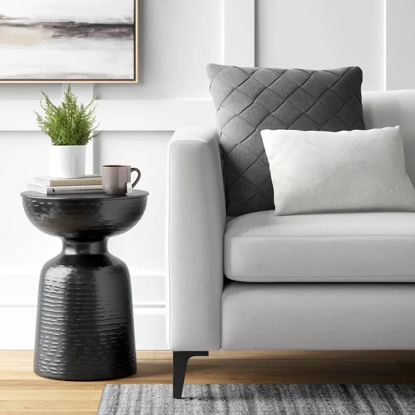 Round Metal Hammered End Table Black - Project 62