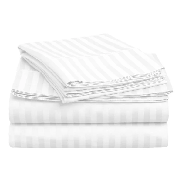 Superior 400 Thread Count Deep Pocket Stripe Cotton Sateen Sheet Set - Full/White