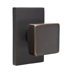 Brass Modern Hardware - Half Dummy Square Door Knob and Modern Rectangular Rose in Oil Rubbed Bronze - 5052SQU.HALF.US10B - Emte