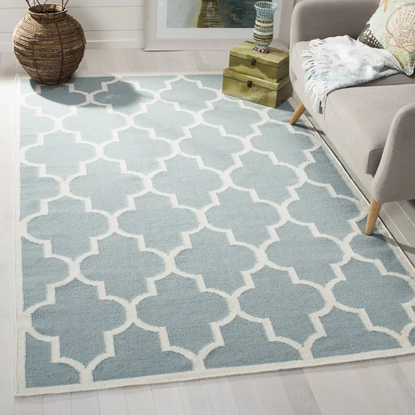 Safavieh 3& x 5& Dhurries DHU632C Light Blue - Ivory Rug