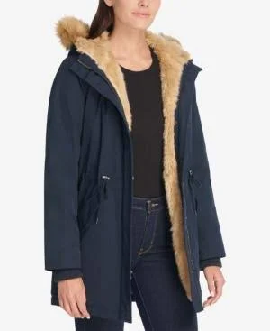 Levi&s Women's Arctic Cloth Faux-Fur-Trim Parka - Black w/ Tan Fur