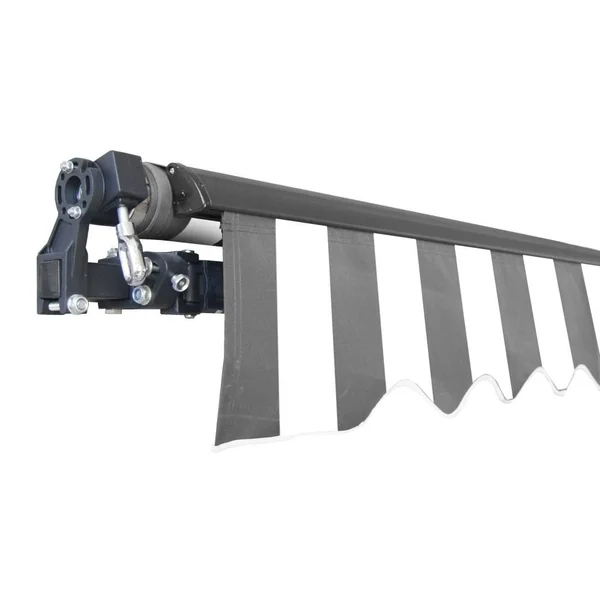 Aleko AB12X10GREYWHT 12 x 10 ft. Black Frame Retractable Home Patio Canopy Awning Grey & White