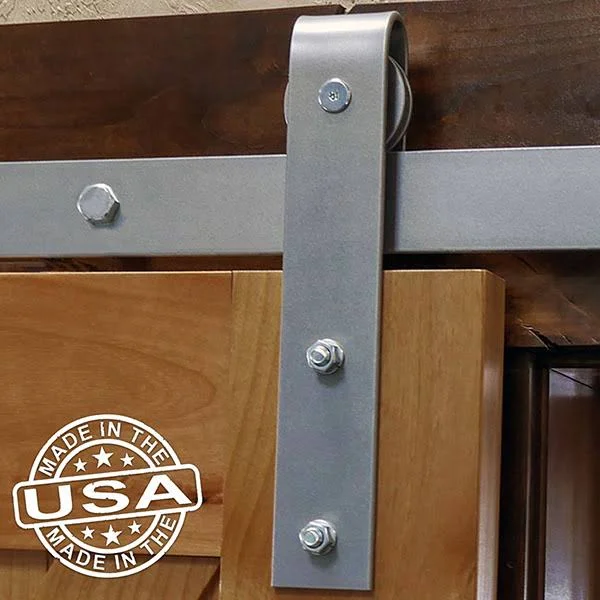Economy Straight Top Barn Door Hardware Set w/ 4& 8x22 Track & Silent Rollers for 1 3/8x22 to 1 3/4x22 Doors - Silver Metalli