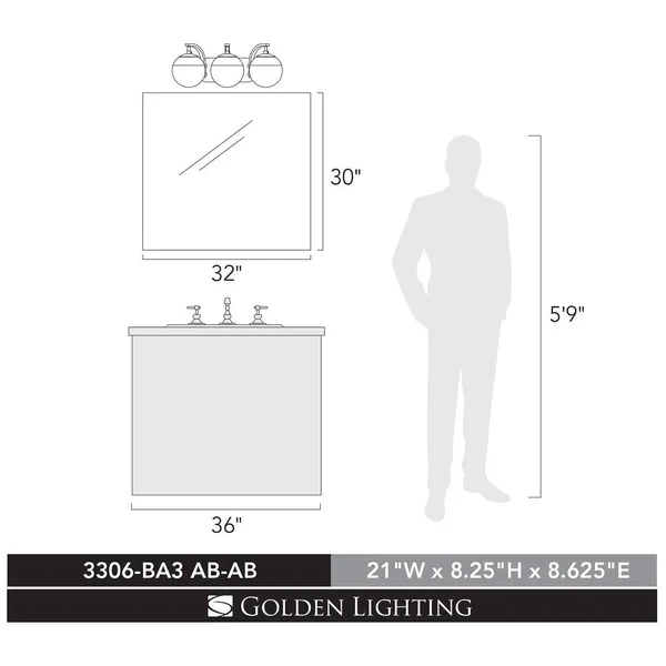 Golden Dixon 3 Light Bath Vanity 3218 Ba3 PW PW (Pewter)
