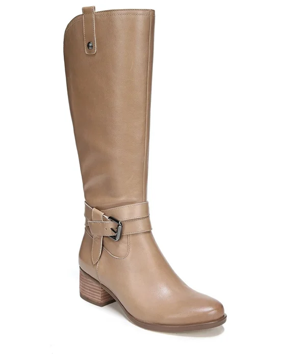 Naturalizer Dev Womens Wide Calf Leather Riding Boots, Oatmeal Leather