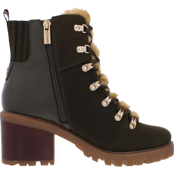 Tommy Hilfiger Lamere Womens Suede Almond Toe Booties, Medium Green