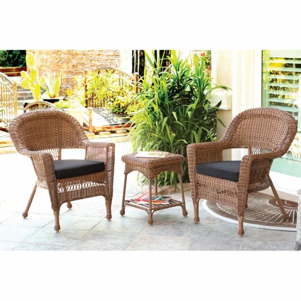 Jeco 3 Piece Wicker Chair and End Table Set Espresso Black