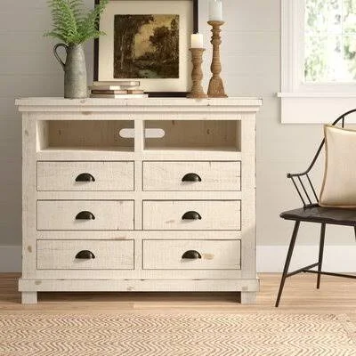 Birch Lane Lockridge 6 Drawer Media Chest Color: Distressed White