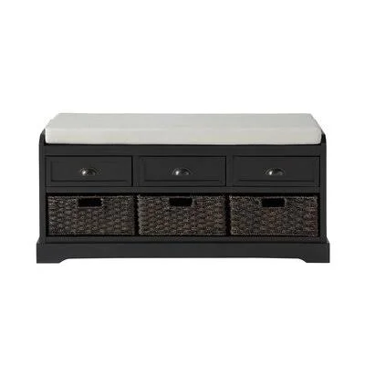 Homes Collection Wood Storage Bench with 3 Drawers and 3 Baskets (Gray) Rosalind Wheeler Color: Black