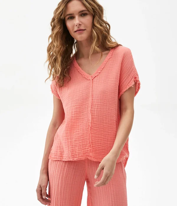 Michael Stars Women's Draya V-Neck Top in Pink, Size Xs