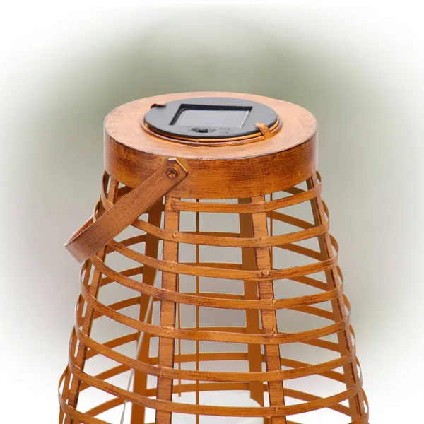 Alpine Small Metal Cylinder Solar Lantern with Flickering LED Lights