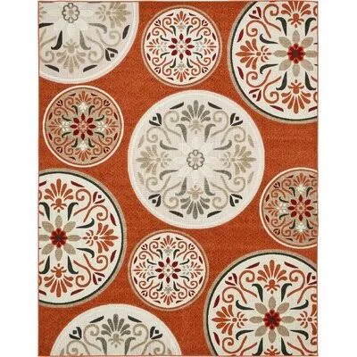 Margr Floral Terracotta Indoor, Outdoor Area Rug Andover Mills Rug Size: Rectangle 8& x 10&