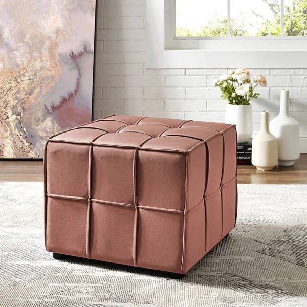 Loft Lyfe Nitudra Modern Blush Velvet Ottoman in Pink, LON114-02BH-LS