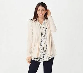 Logo by Lori Goldstein Rayon 230 Draped Front Cardigan, Size 3X, Antique Pearl