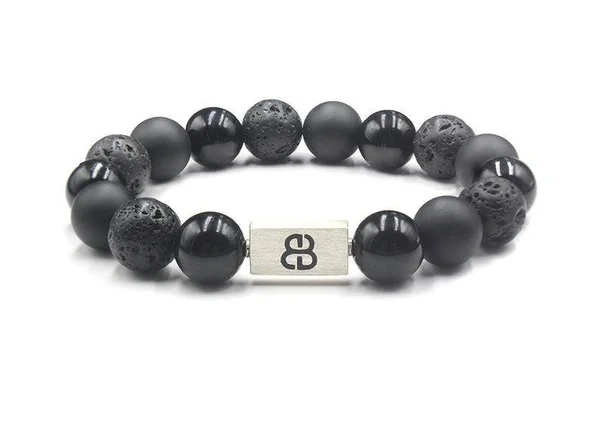 Onyx - Lava Stone, and Obsidian Bracelet, Men's Black Bracelet, Black Onyx Bracelet, Lava Stone Bracelet, Black and Silver Bracel