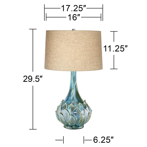 Possini Euro Kenya Blue-Green Ceramic Lamp with Table Top Dimmer