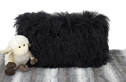 Fennco Styles Geniune Mongolian Lamb Fur Throw Pillow (Eggplant, 20x22x20x22 Pillow)