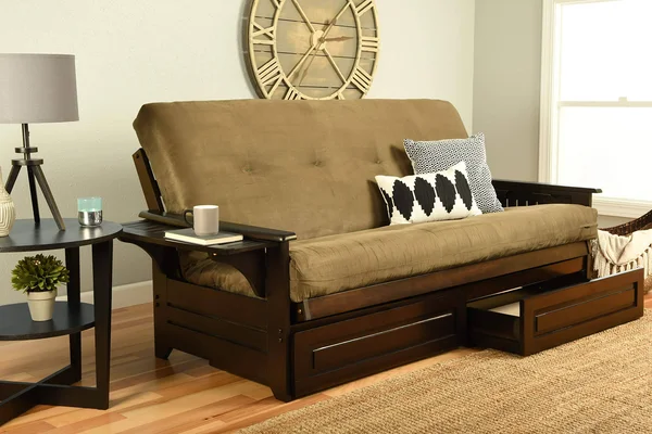 Kodiak Futons Phoenix Futon in Espresso Finish with Suede Olive Mattress
