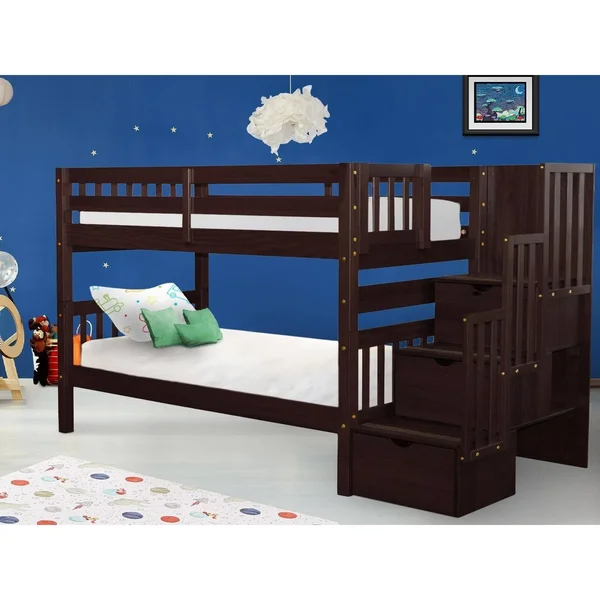 Bedz King Bunk Bed with Storage - Gray, Twin Over Twin