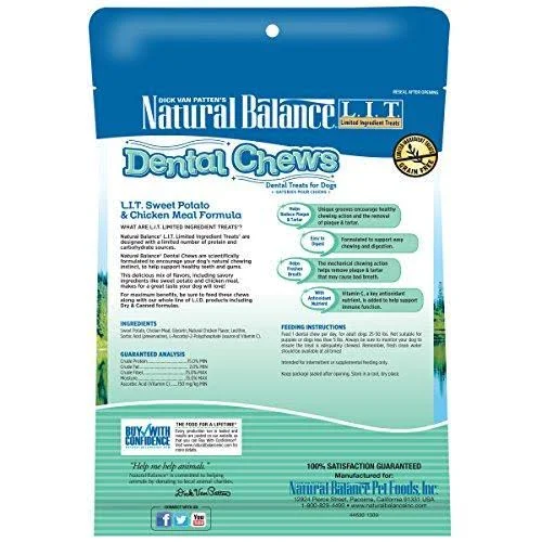 Natural Balance Dental Chews L.I.T. Limited Ingredient Treats Sweet Potato & Chicken Meal Formula - Medium Dog Treats, 13-Oun