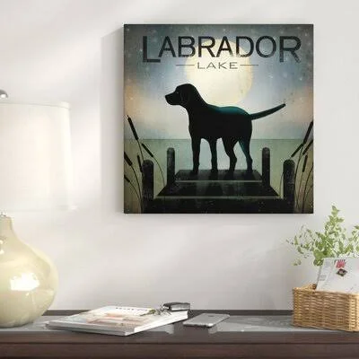 East Urban Home &Moonrise Black Dog Labrador Lake& by Ryan Fowler Vintage Advertisement on Wrapped Canvas Size: 26x22 H x 26x22