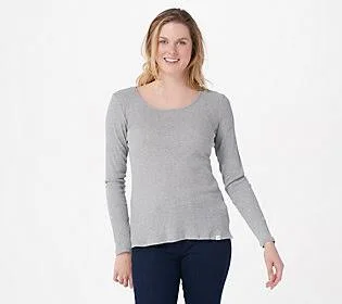 Nydj Forever Comfort Ribbed Long-Sleeve Scoopneck Top, Size 3X, LT Heather Grey
