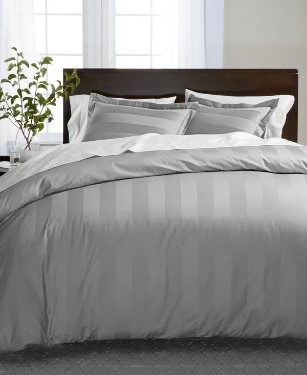 Charter Club Damask 3x22 Stripe 100% Supima Cotton 550 Thread Count Duvet COVER, King, Created for Macy&s - Neo Natural