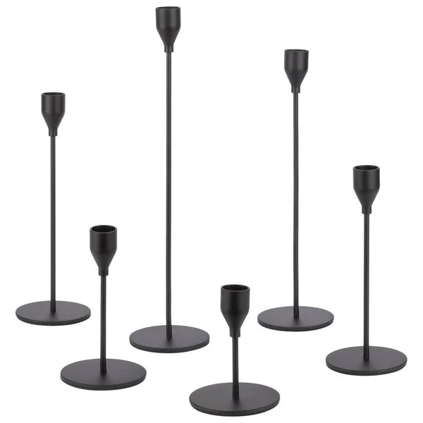 Koyal Wholesale Black Candlestick Taper Candle Holders - Tall Table Wedding Centerpiece, Modern Minimalist Decor, Set of 6