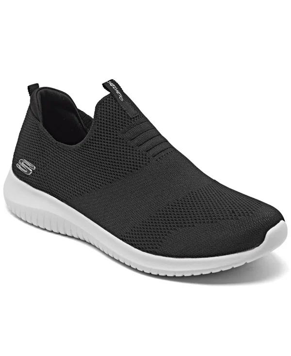 Skechers Women's Ultra Flex First Take Slip on Sneaker, Black/White
