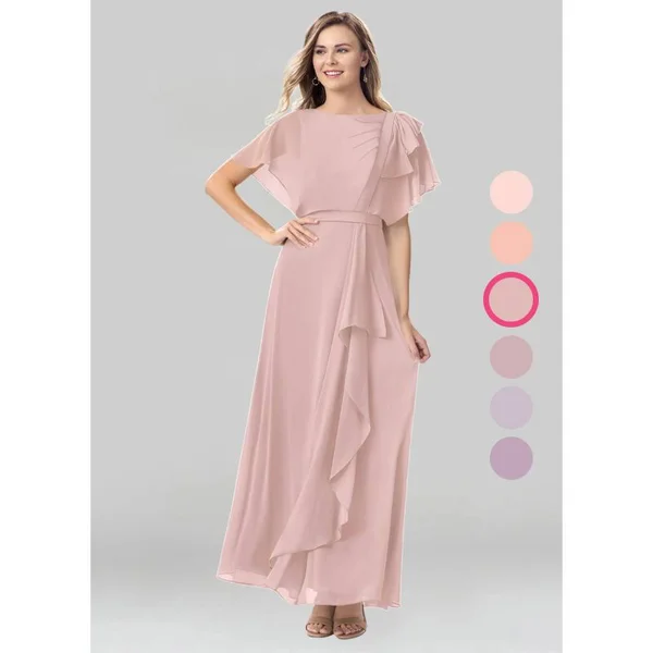 Azazie A-Line/Princess Scoop Floor-Length Chiffon Modest Bridesmaid Dresses - Dusty Rose
