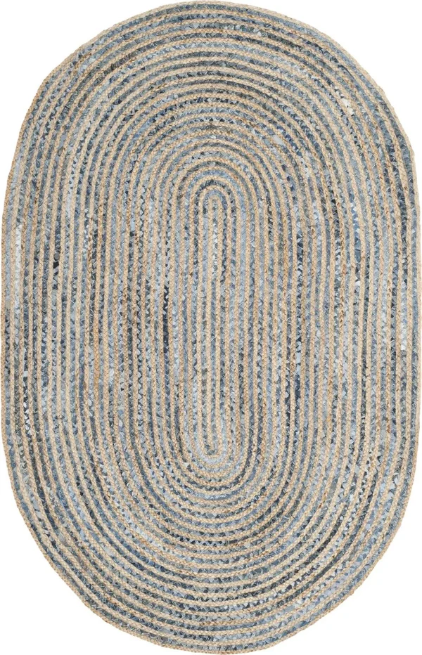 Safavieh Cape Cod CAP250A Natural - Blue 5& x 8& Oval Area Rug
