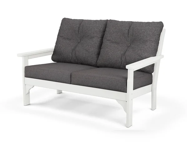 POLYWOOD Vineyard Deep Seating Settee in Vintage White, Ash Charcoal