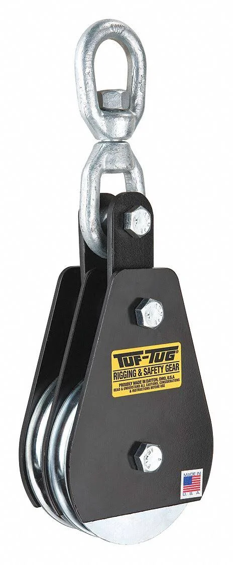 Tuf-Tug Double Sheave Blocks, Swivel Eye, Designed for Wire Rope, 7/32 in Max. Cable Size TTDSB-1000SE