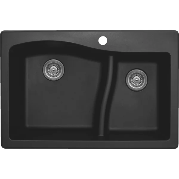Karran Top Mount Double Bowl Quartz Sink, Black