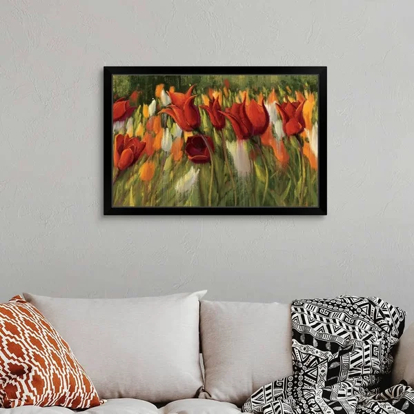 Tipsy Tulips, Black Framed Wall Art, 36x24, Great Big Canvas