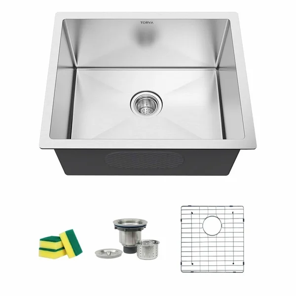 TORVA 22.5 inch Undermount 16 Gauge Single Bowl Stainless Steel Kitchen Sink - Bar or Prep Sink