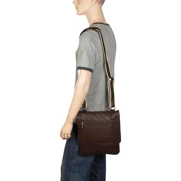 Piel Leather Small Vertical Messenger - Chocolate