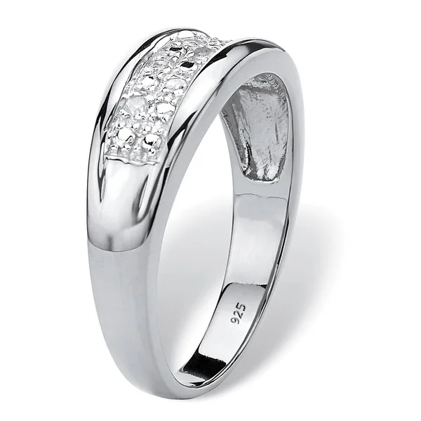Men's Round Genuine Diamond Double Row Ring 1/8 TCW in Platinum Over Sterling Silver