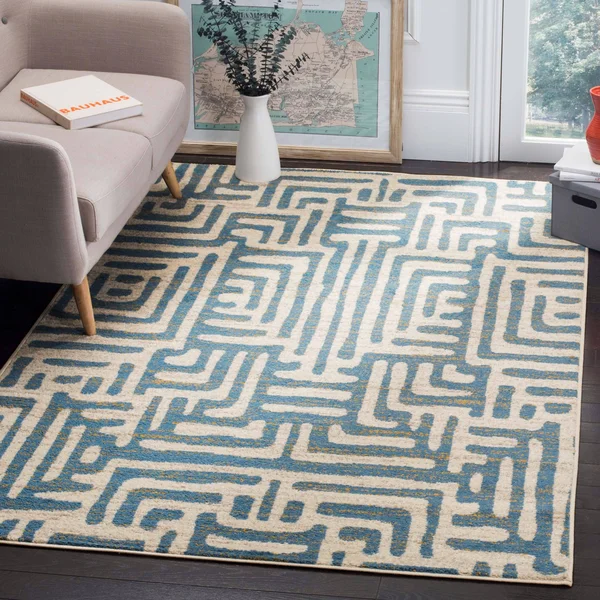Safavieh Amsterdam AMS106C Ivory, Light Blue Rug 6&7x22 x 6&7x22 Square