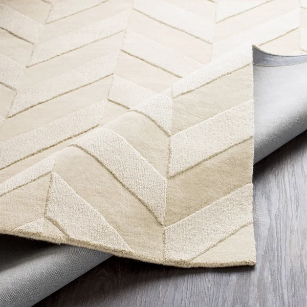 Solid BHS-0022391 Loomed Wool Ivory Chevron Area Rug, 4' x 6'