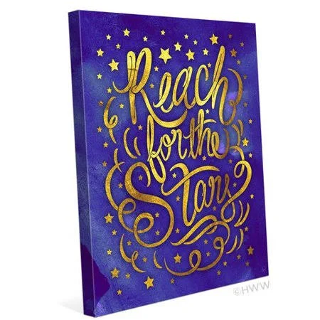 Click Wall Art Reach for The Stars Textual Art on Wrapped Canvas - Gold