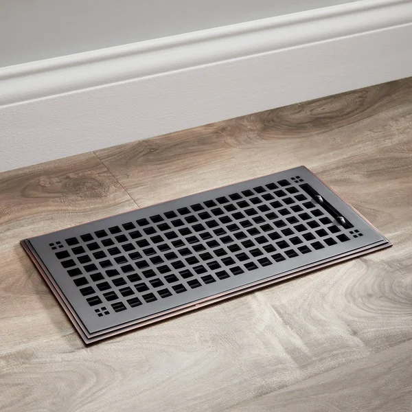 Mission Brass Floor Register - Antique Brass 8x22x10x22 (9-3/4x22x11-1/2x22 Overall) - Signature Hardware 302131