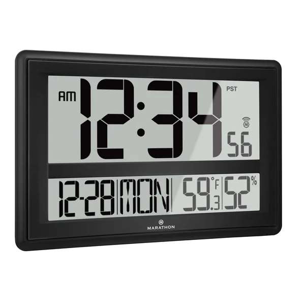 Marathon CL030056SV Jumbo Atomic Wall Clock with Temperature and Humidity - 17 x 11 inches