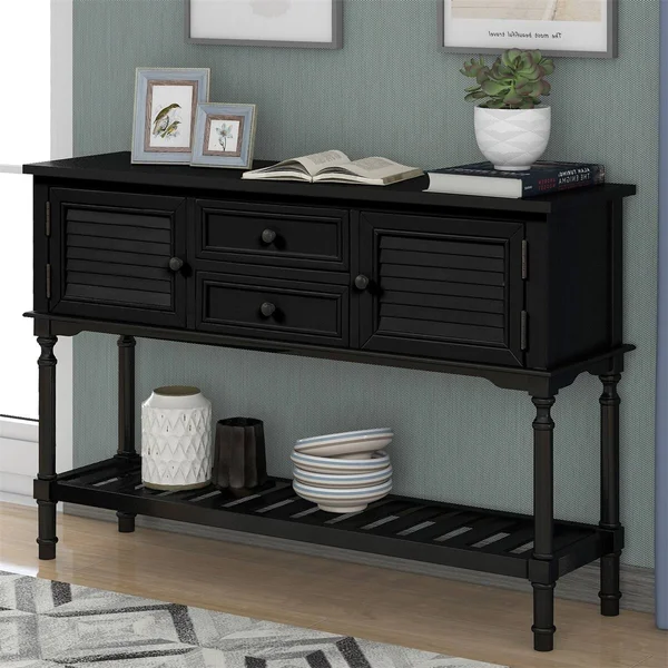 Merax Rusitic Console Table Sofa Table with 2 Drawers - 2 Cabinets and 1 Shelf - Navy Blue