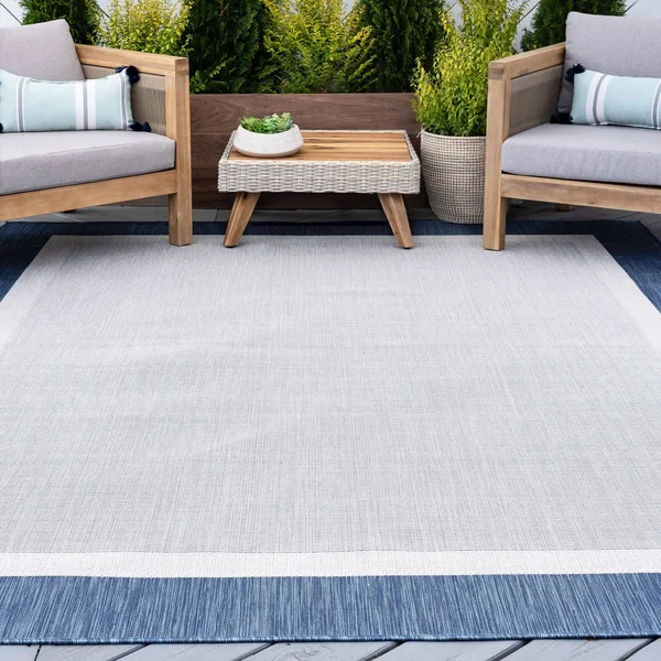 Alise Rugs Exo Transitional Solid Border Indoor Outdoor Area Rug - 3&11&& x 5&3&& - Blue/Cream