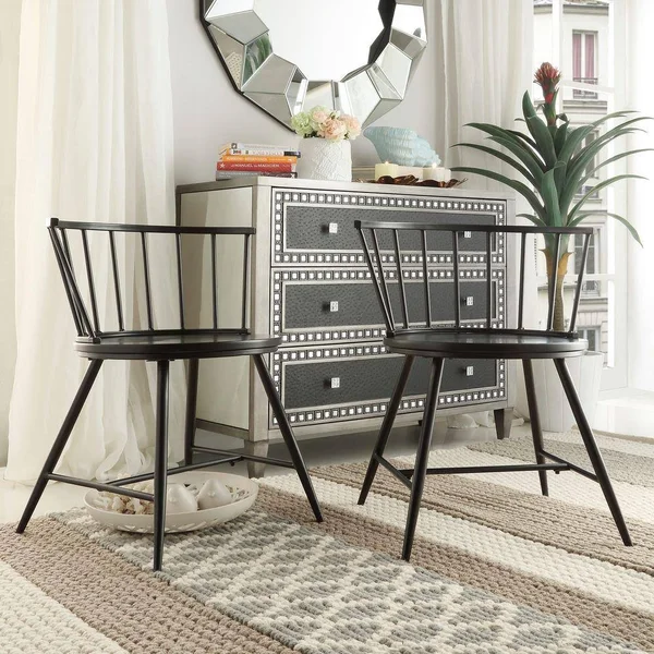 HomeSullivan Walker Black Wood & Metal Low Back Dining Chair (Set of 2)
