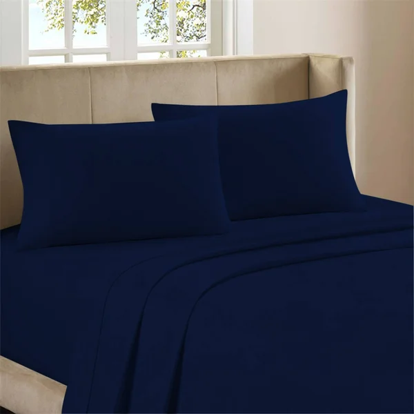 Purity Home Percale Weave Deep Pocket Organic Cotton Sheet Set Queen Navy