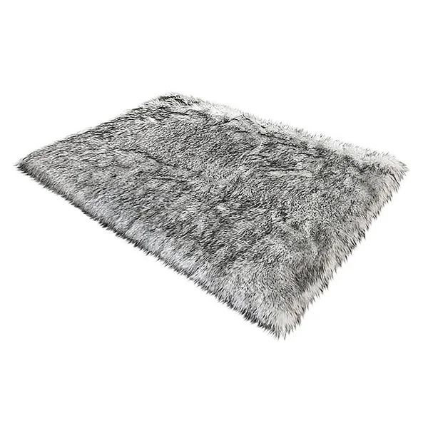 Lambzy Eternity 2' x 3' Faux Sheepskin Shag Accent Rug in White/Black